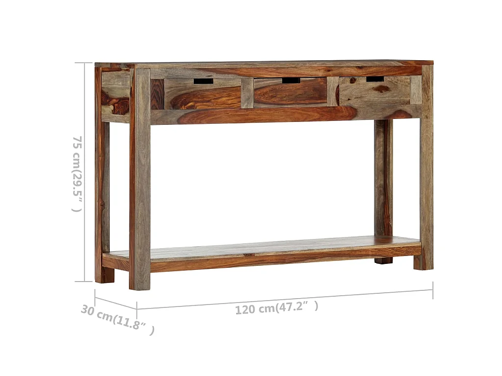 Table console avec 3 tiroirs 120x30x75 cm Bois massif
