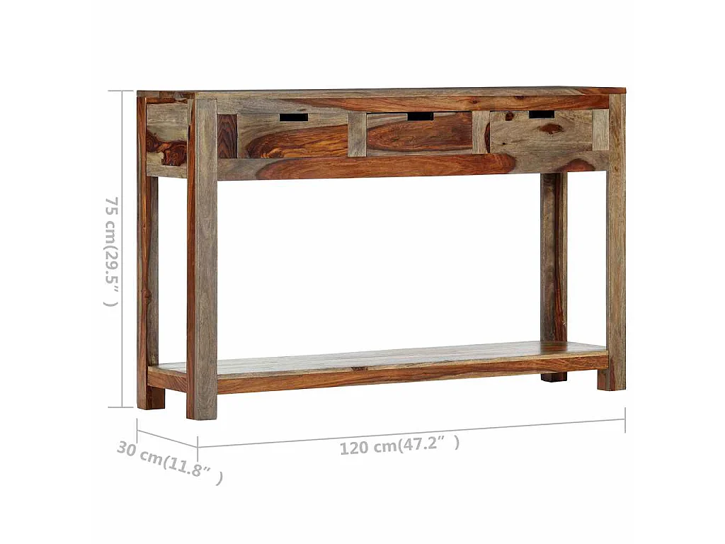 Table console avec 3 tiroirs 120x30x75 cm Bois massif