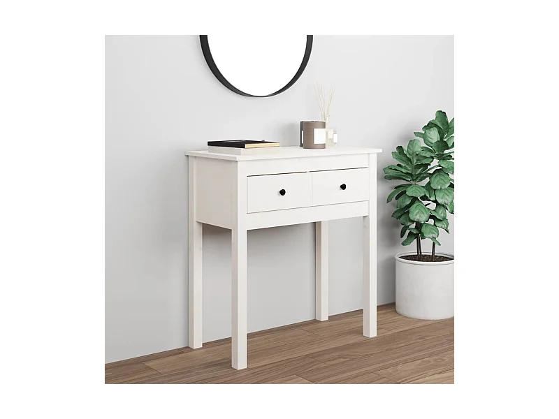 Mesa consola de madera maciza de pino blanco 70x35x75 cm