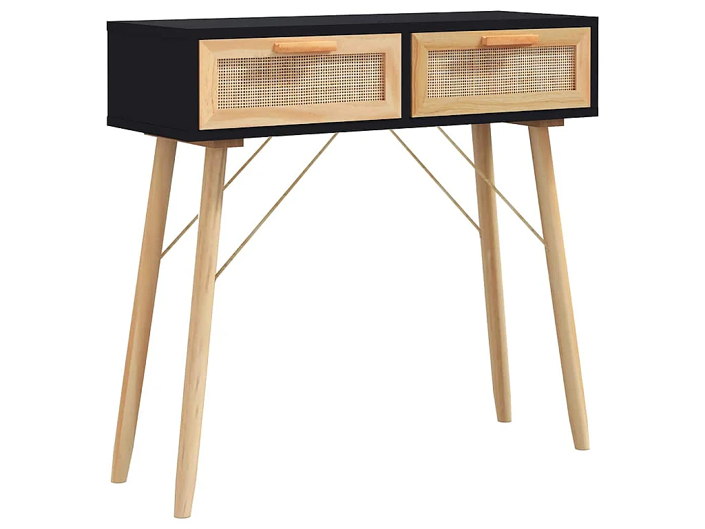 Wandtafel 80x30x75 cm massief grenenhout en natuurlijk rattan