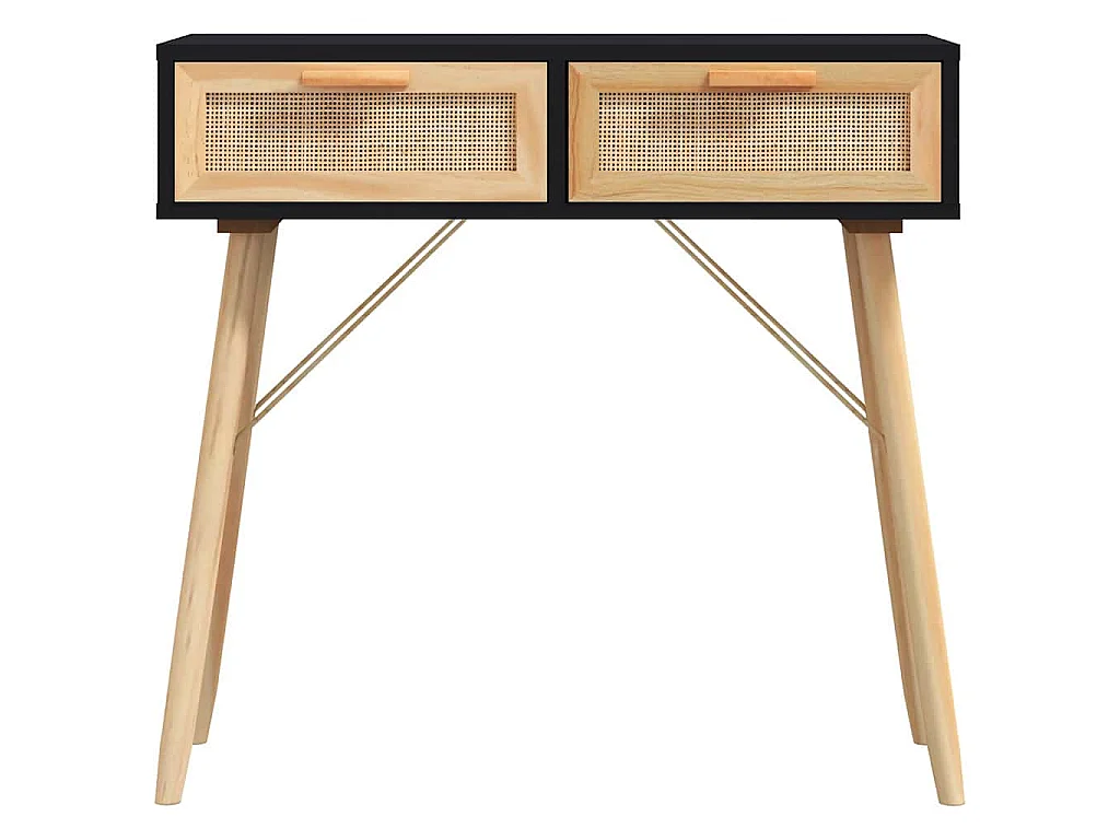 Wandtafel 80x30x75 cm massief grenenhout en natuurlijk rattan
