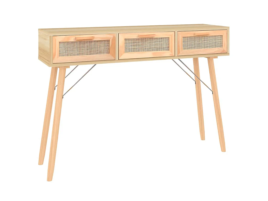 Table console Marron 105x30x75cm Bois massif pin /rotin naturel