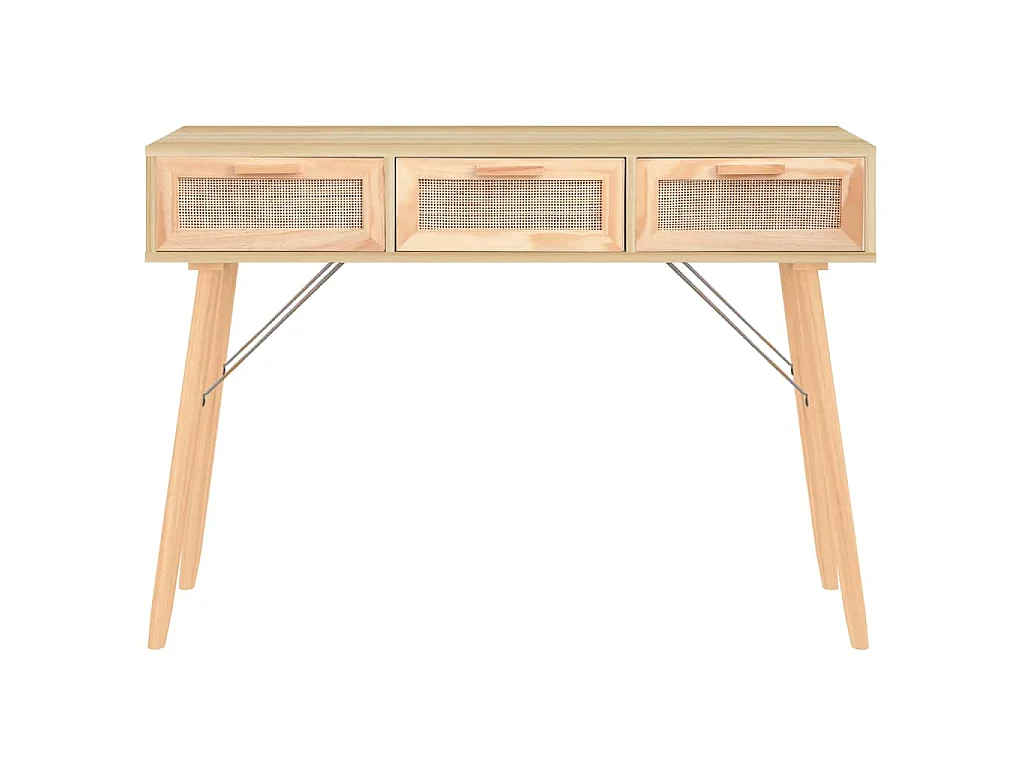 Table console Marron 105x30x75cm Bois massif pin /rotin naturel