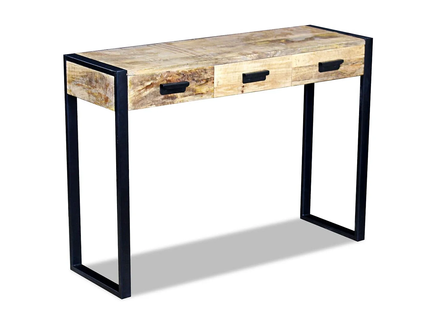 Mesa apoio 3 gavetas madeira de mangueira sólida 110x35x78 cm