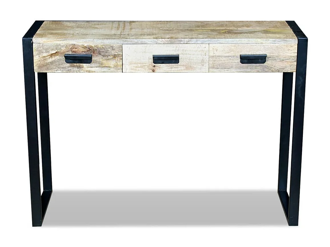 Mesa apoio 3 gavetas madeira de mangueira sólida 110x35x78 cm