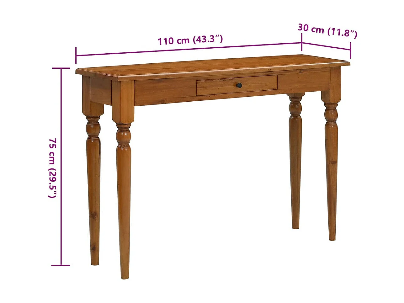 Mesa consola de madera maciza de caoba 110x30x75 cm