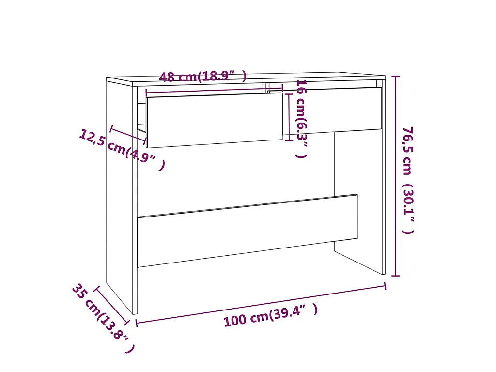 Wandtafel 100x35x76,5 cm bewerkt hout betongrijs