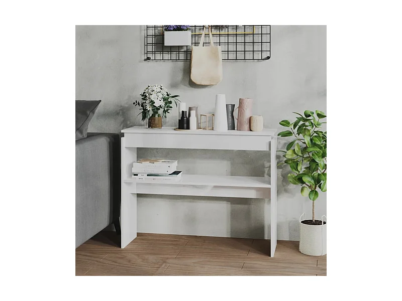 Table console blanc brillant 102x30x80 cm bois d'ingénierie
