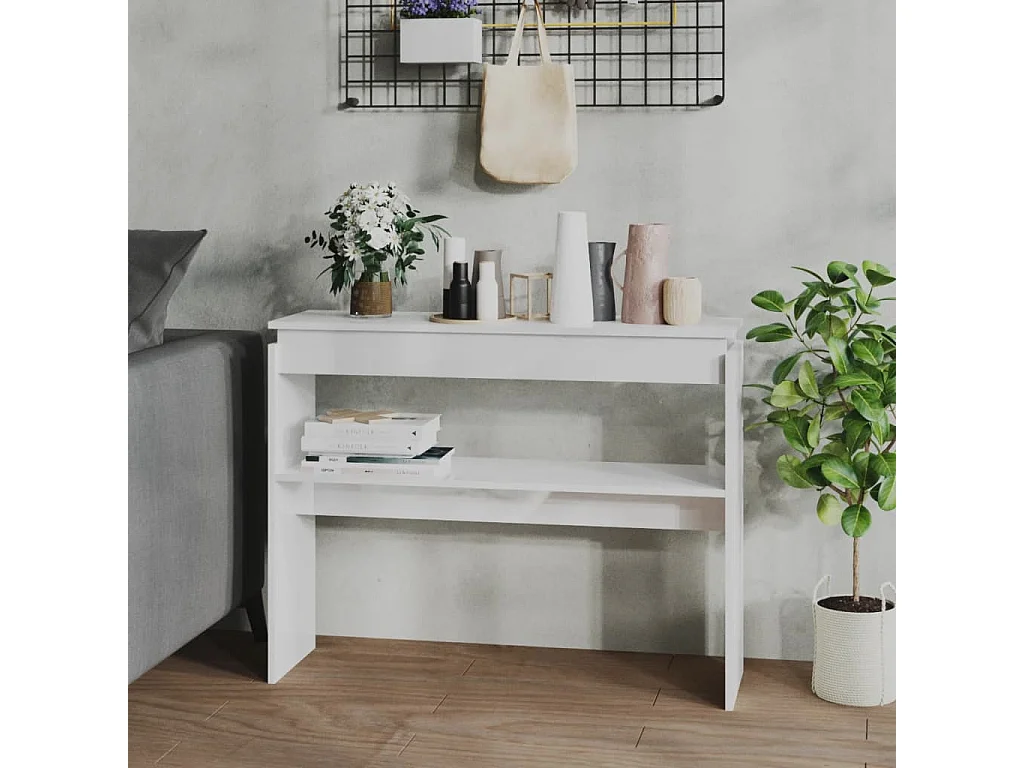 Table console blanc brillant 102x30x80 cm bois d'ingénierie