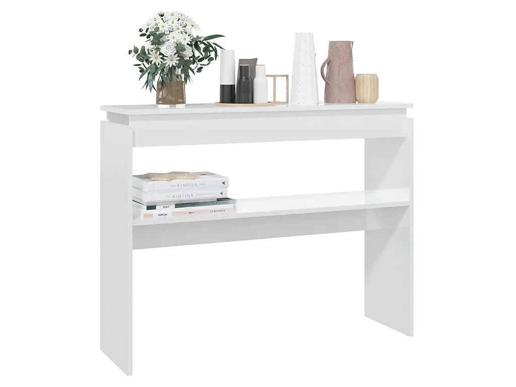 Table console blanc brillant 102x30x80 cm bois d'ingénierie