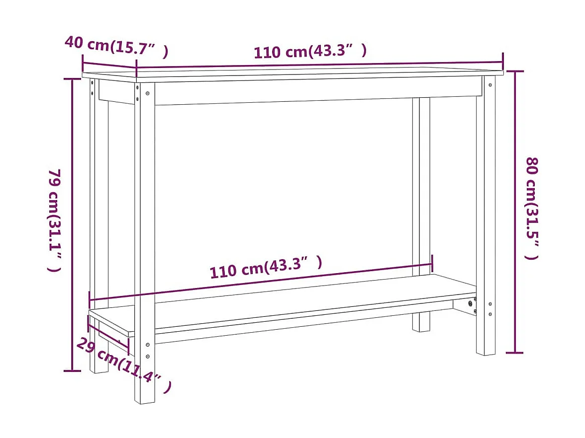 Table console Gris 110x40x80 cm Bois massif de pin