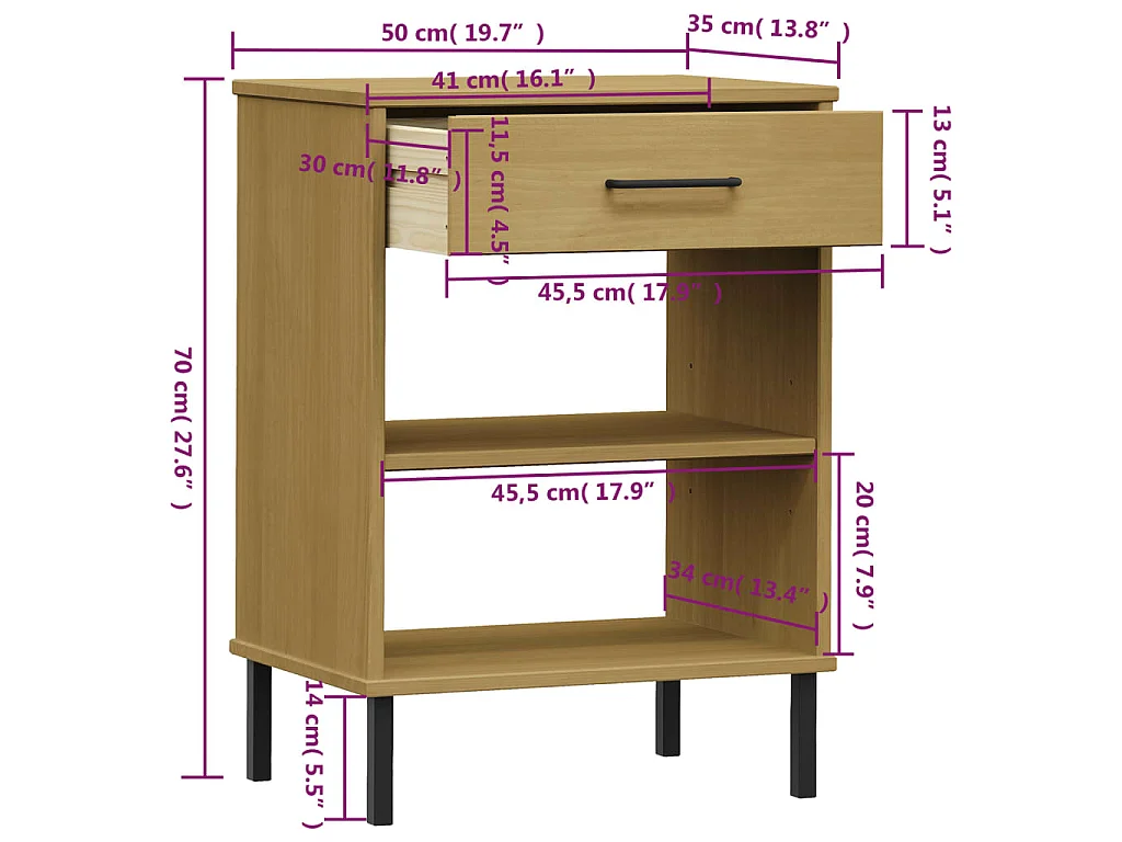 Armoire console avec pieds en métal Marron Bois pin massif OSLO