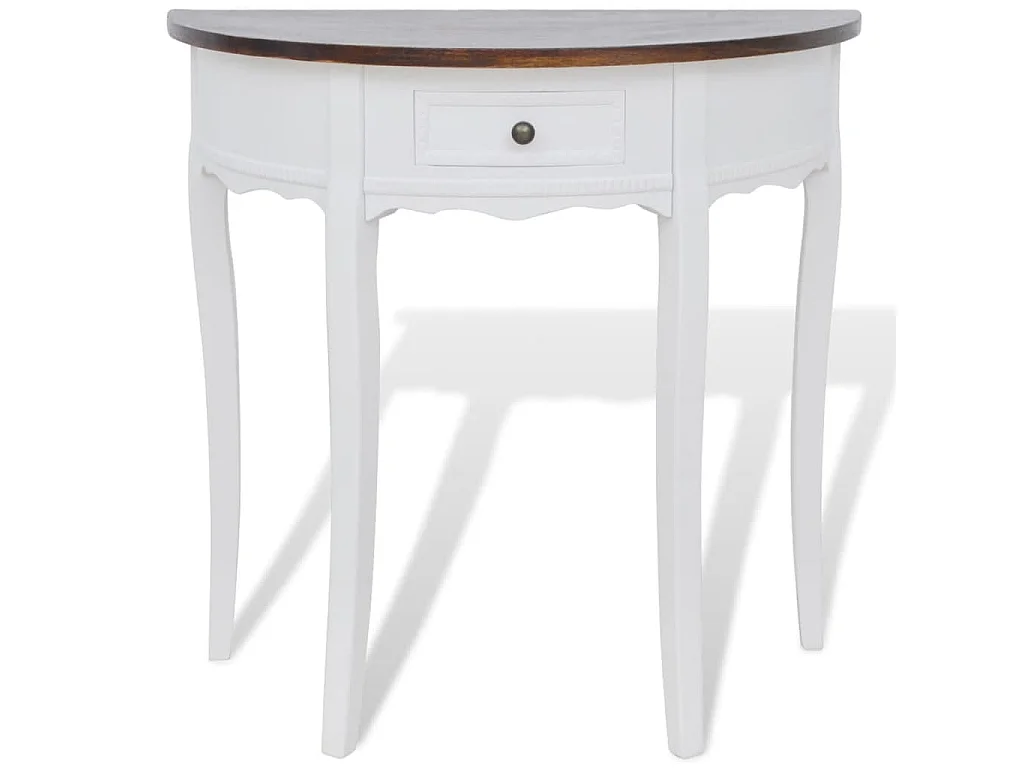 Table console avec tiroir et dessus de table marron Demi-ronde