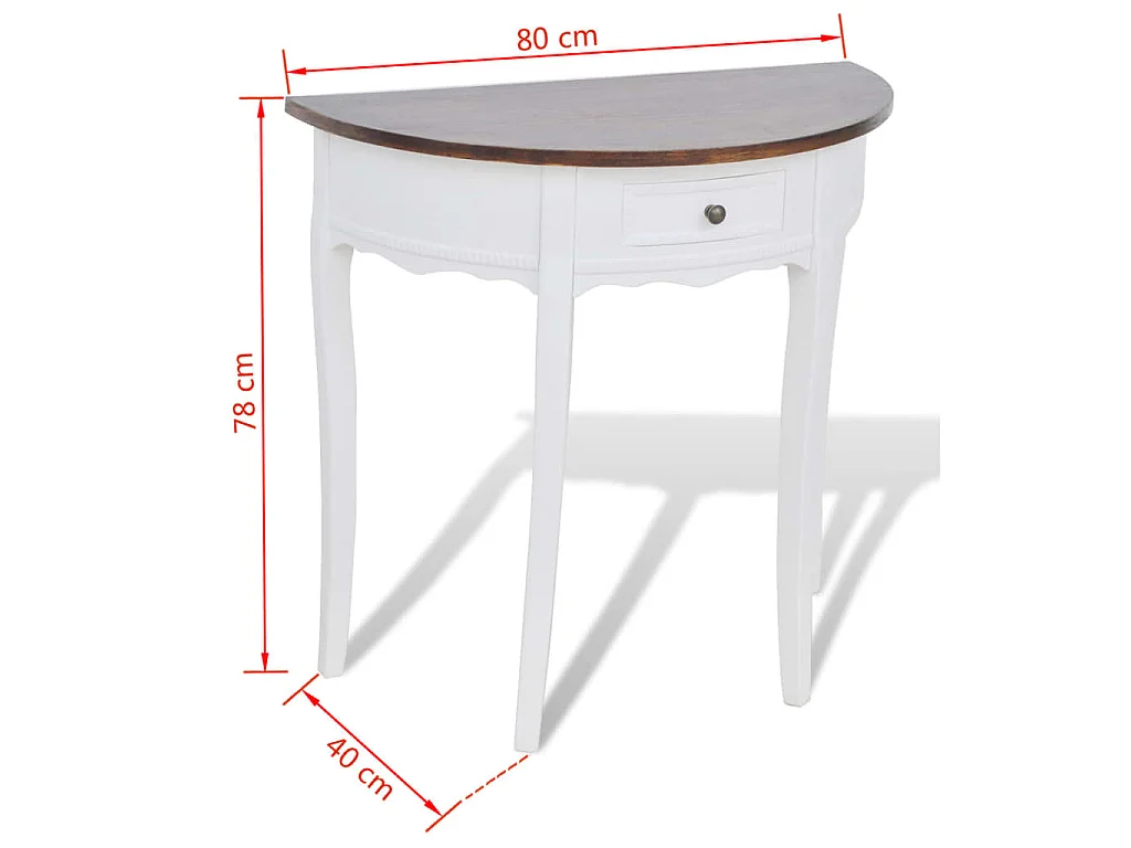 Table console avec tiroir et dessus de table marron Demi-ronde