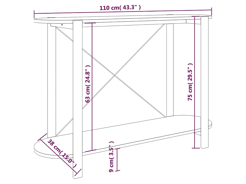 Wandtafel 110x38x75 cm bewerkt hout zwart