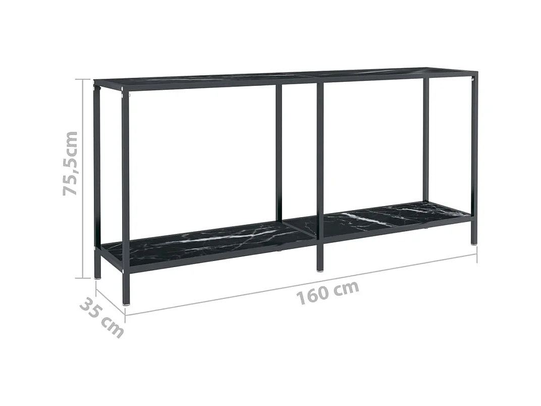 Tavolo Consolle Nero 160x35x75,5 cm in Vetro Temperato