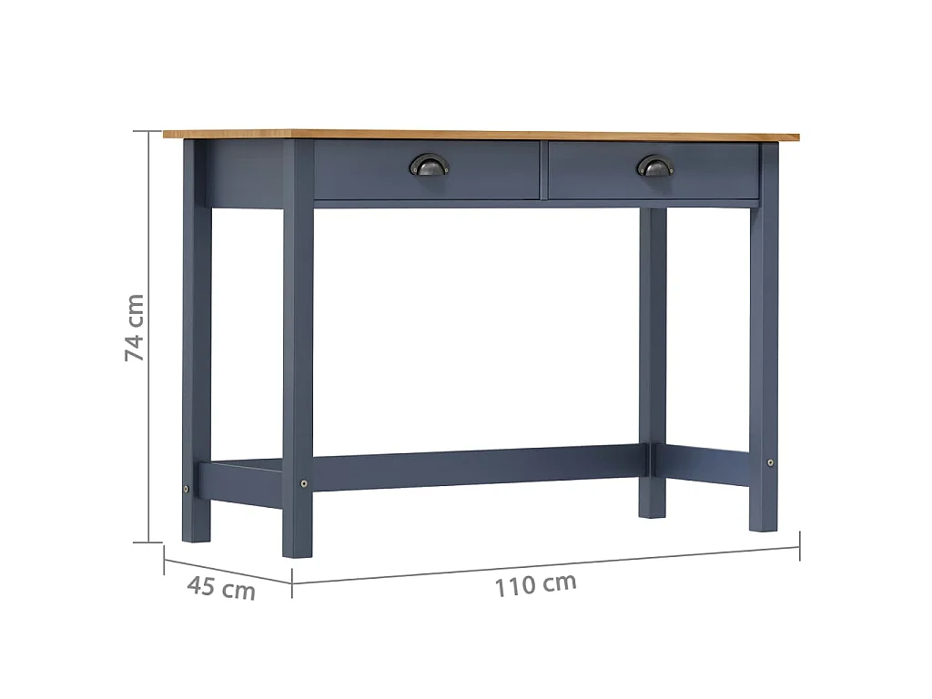 Table console Hill Range avec 2 tiroirs Gris 110x45x74 cm Pin