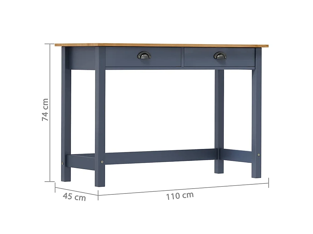 Table console Hill Range avec 2 tiroirs Gris 110x45x74 cm Pin