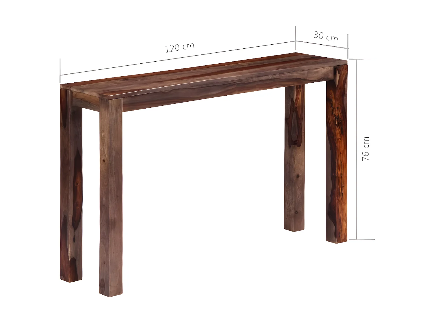 Table console Gris 120x30x76 cm Bois de Sesham massif