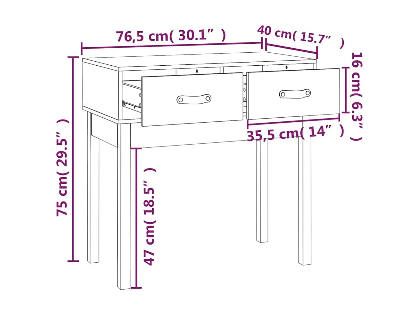 Table console Noir 76,5x40x75 cm Bois massif de pin