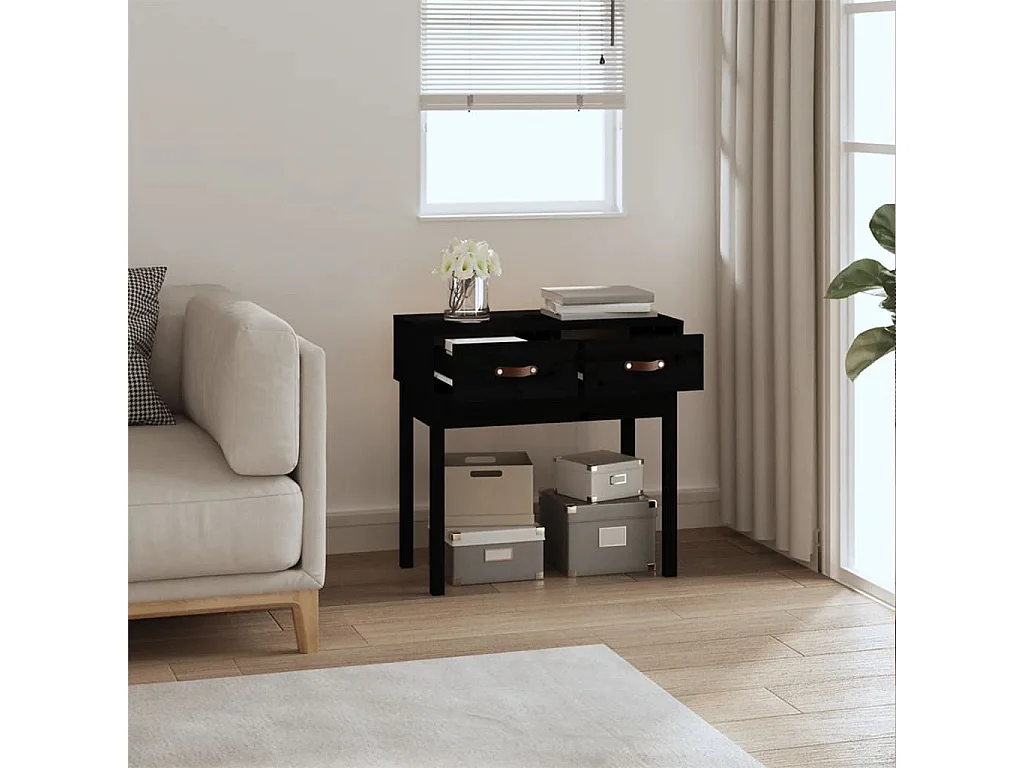 Table console Noir 76,5x40x75 cm Bois massif de pin