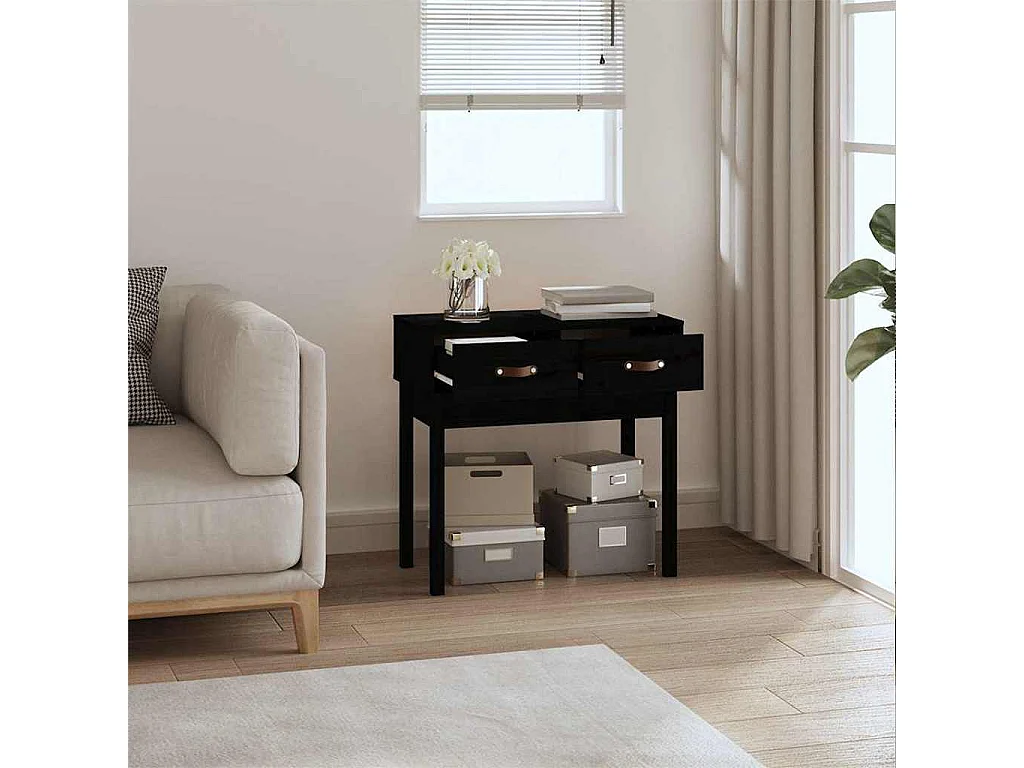 Tavolo Consolle Nero 76,5x40x75 cm in Legno Massello di Pino