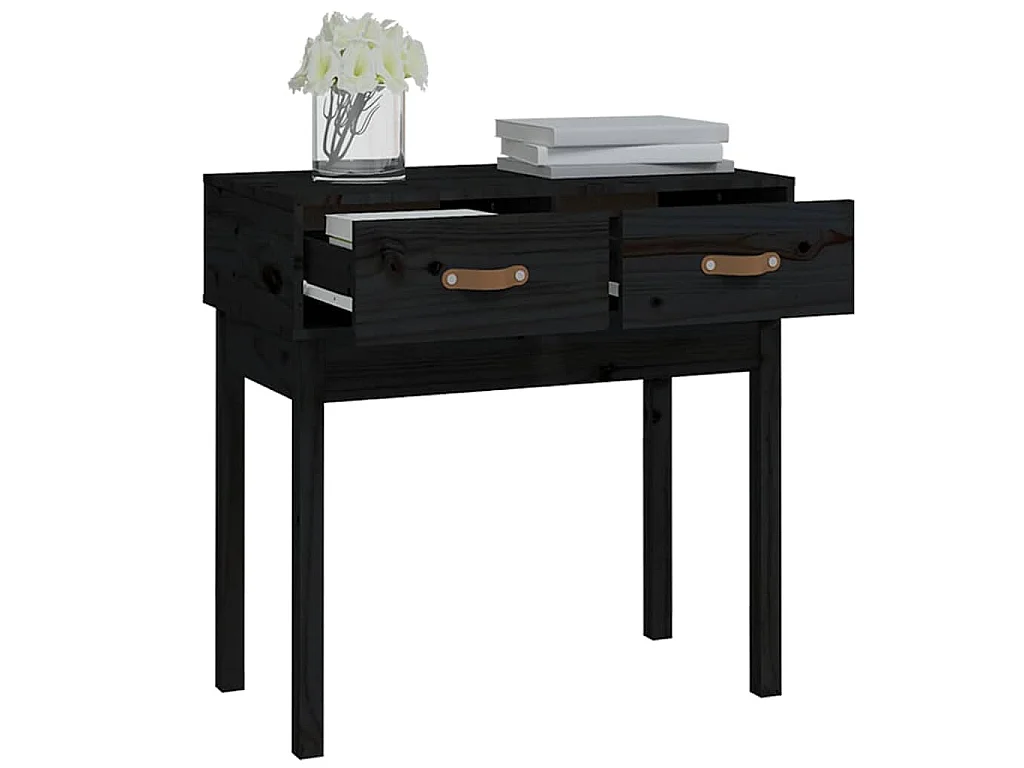 Tavolo Consolle Nero 76,5x40x75 cm in Legno Massello di Pino