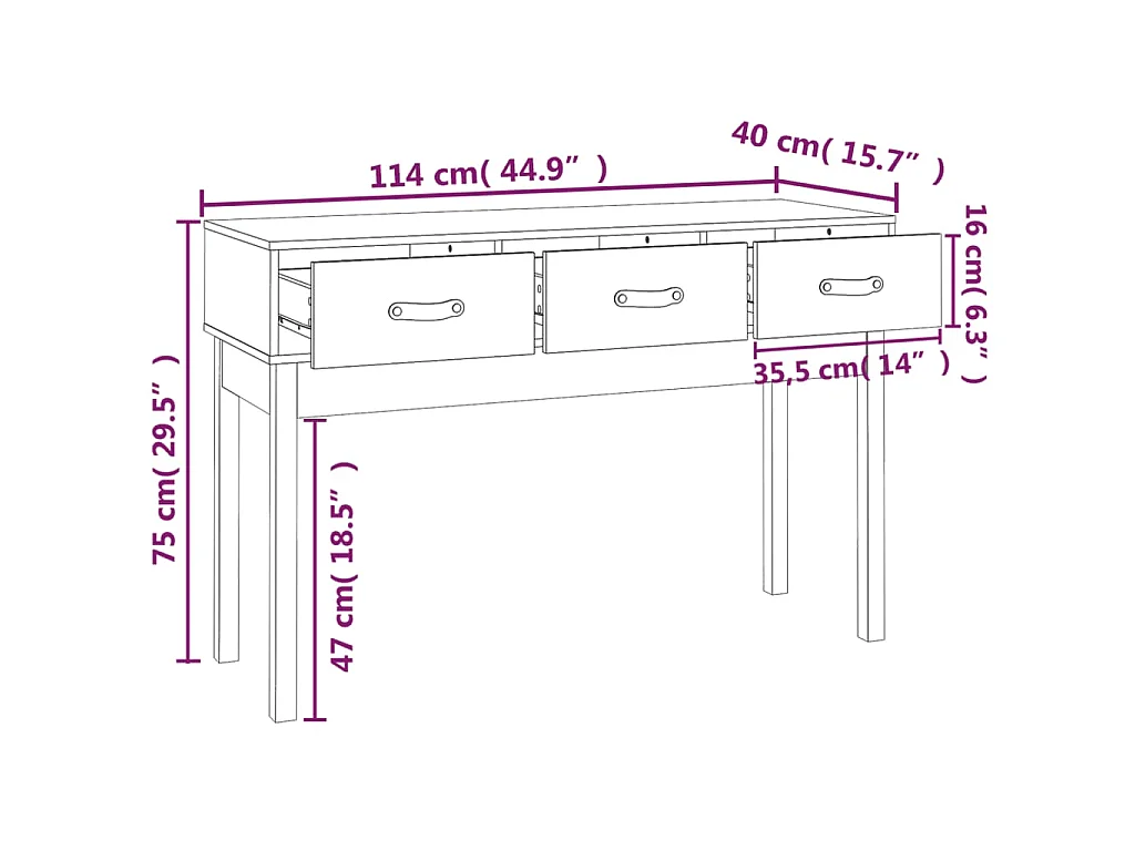 Table console Marron miel 114x40x75 cm Bois massif de pin