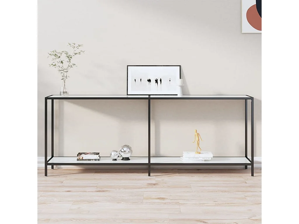 Tavolo Consolle Bianco 200x35x75,5 cm in Vetro Temperato