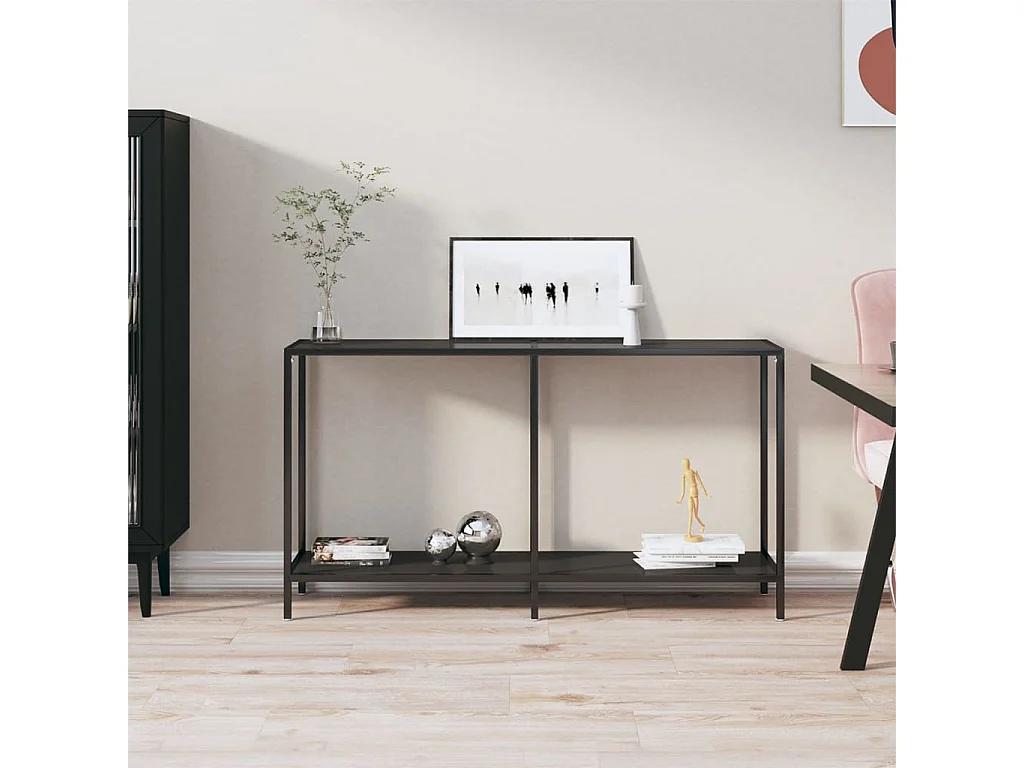 Tavolo Consolle Nero 140x35x75,5 cm in Vetro Temperato