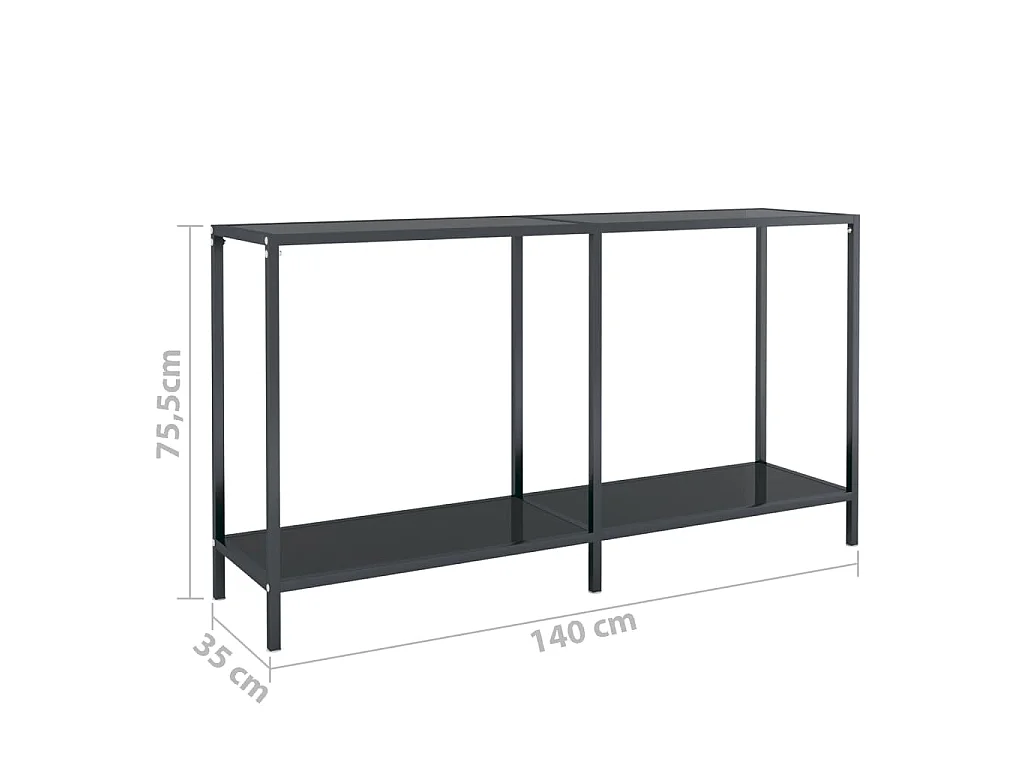 Tavolo Consolle Nero 140x35x75,5 cm in Vetro Temperato