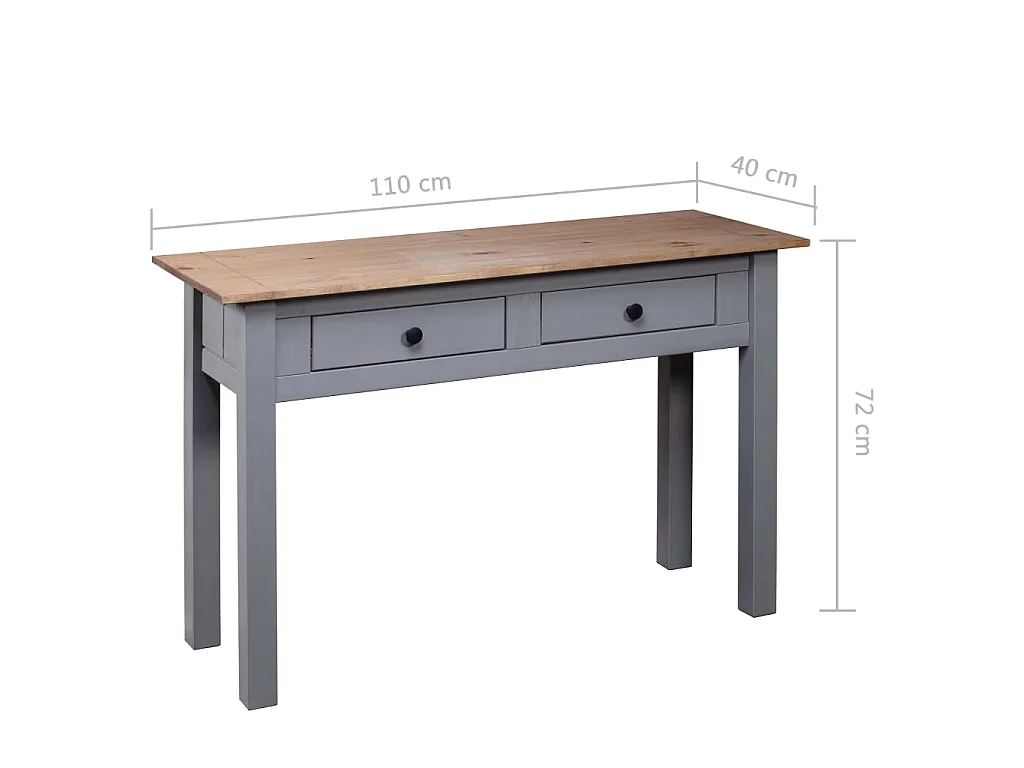 Tavolo Consolle Grigio 110x40x72 cm Legno Massello Pino Panama