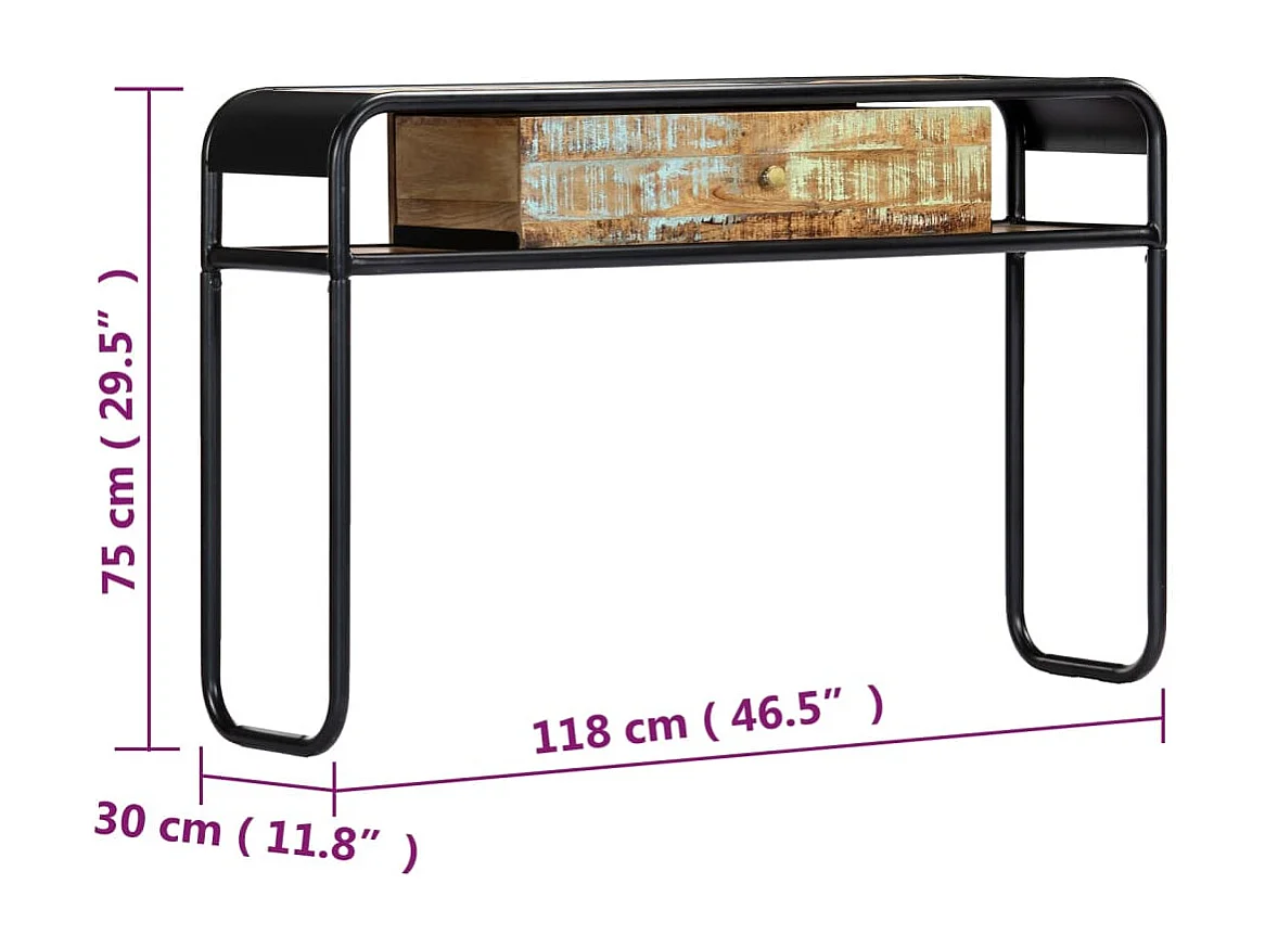 Tavolo Consolle 118x30x75 cm in Legno Massello di Recupero