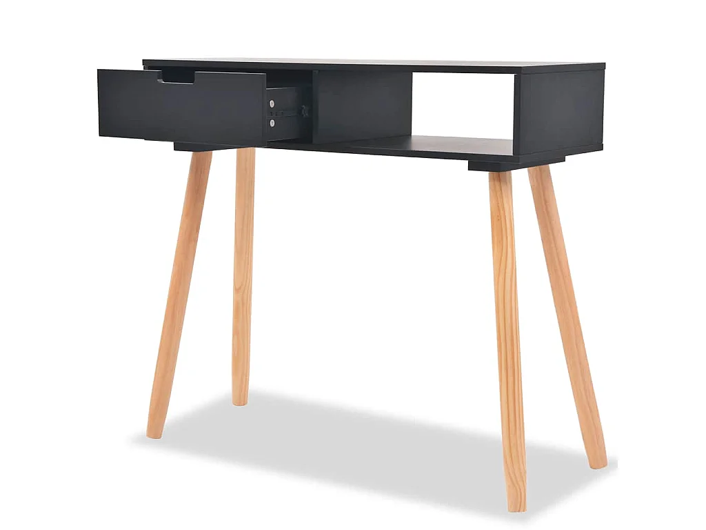 Wandtafel 80x30x72 cm massief grenenhout zwart