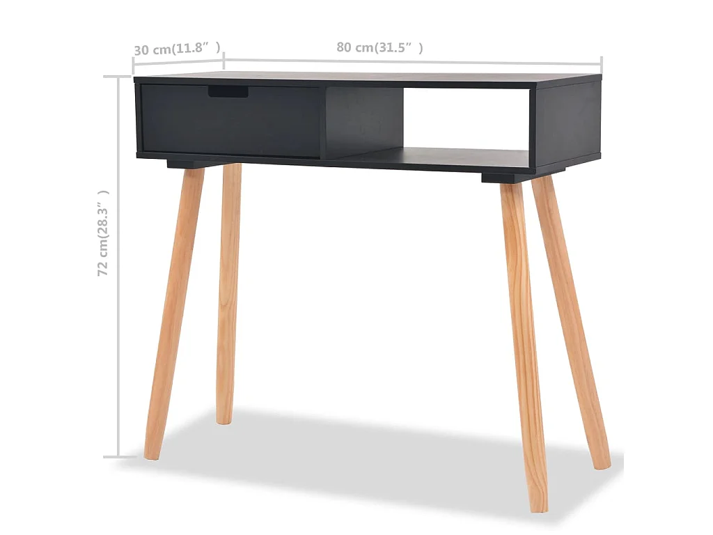 Wandtafel 80x30x72 cm massief grenenhout zwart