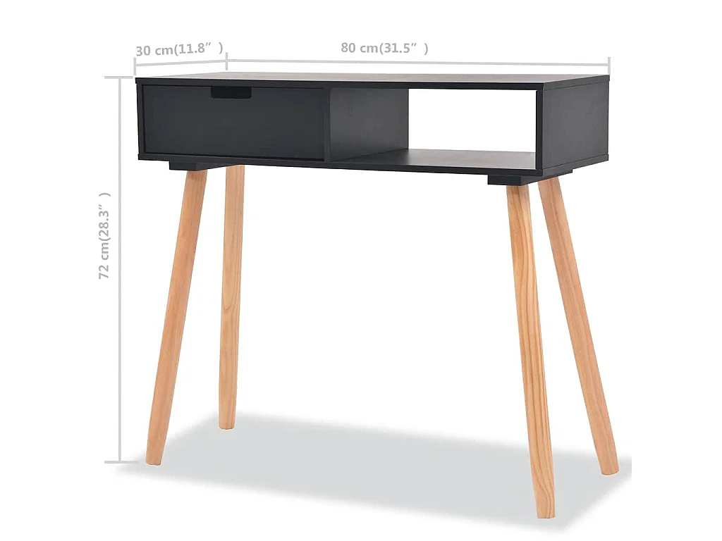 Wandtafel 80x30x72 cm massief grenenhout zwart