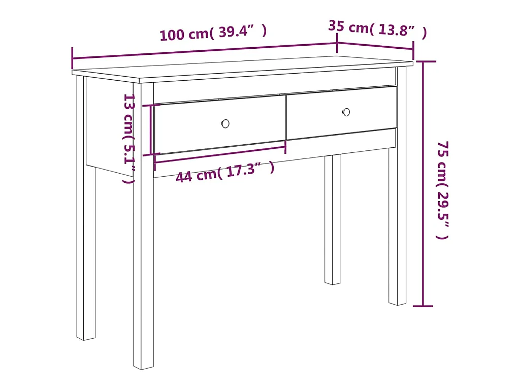 Table console 100x35x75 cm Bois massif de pin