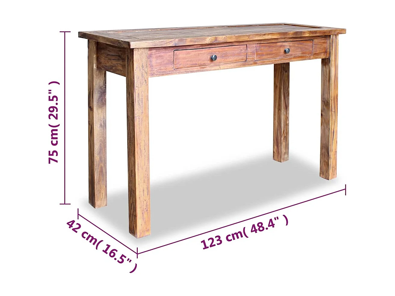 Table console bois d'acajou massif 123x42x75 cm