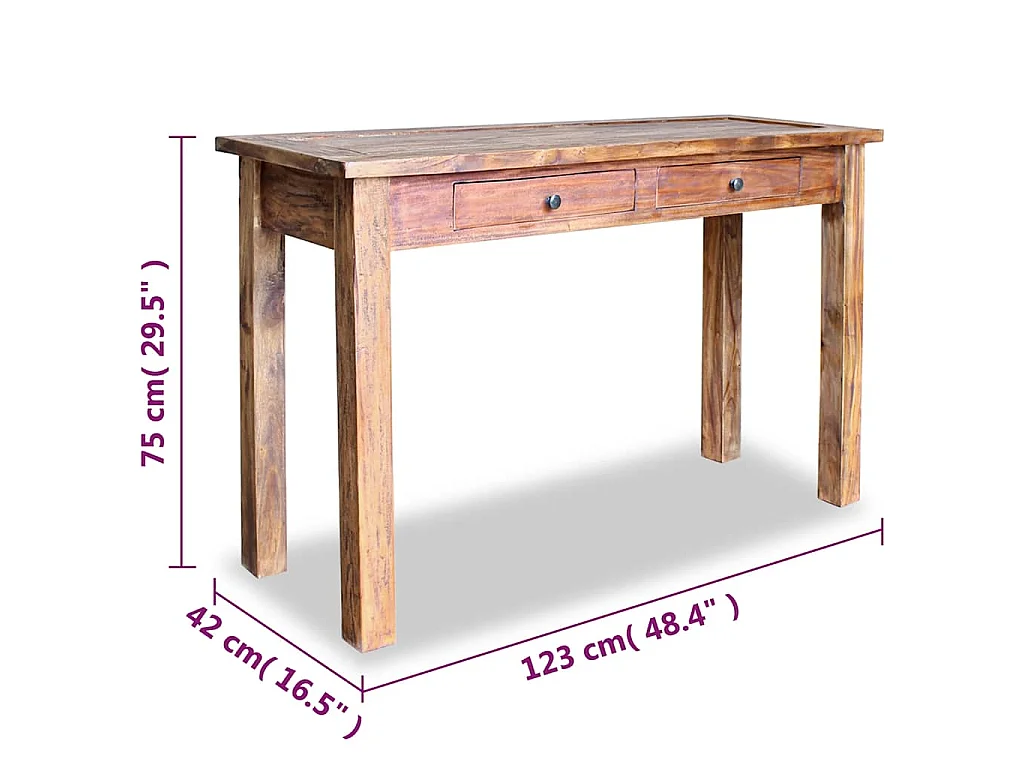 Tavolo Consolle in Legno Massello di Mogano 123x42x75 cm