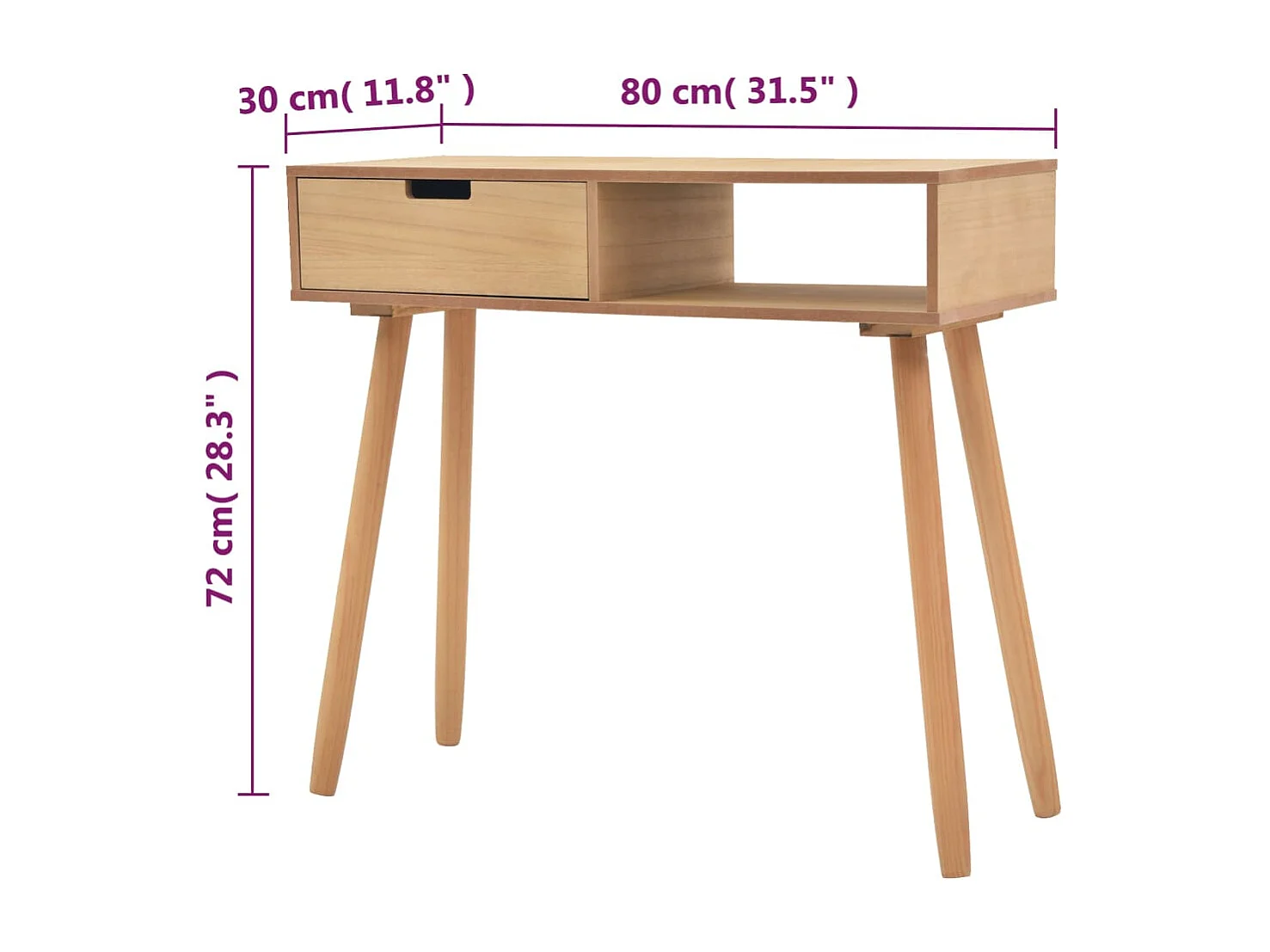 Mesa consola de pinho maciço 80x30x72 cm castanho