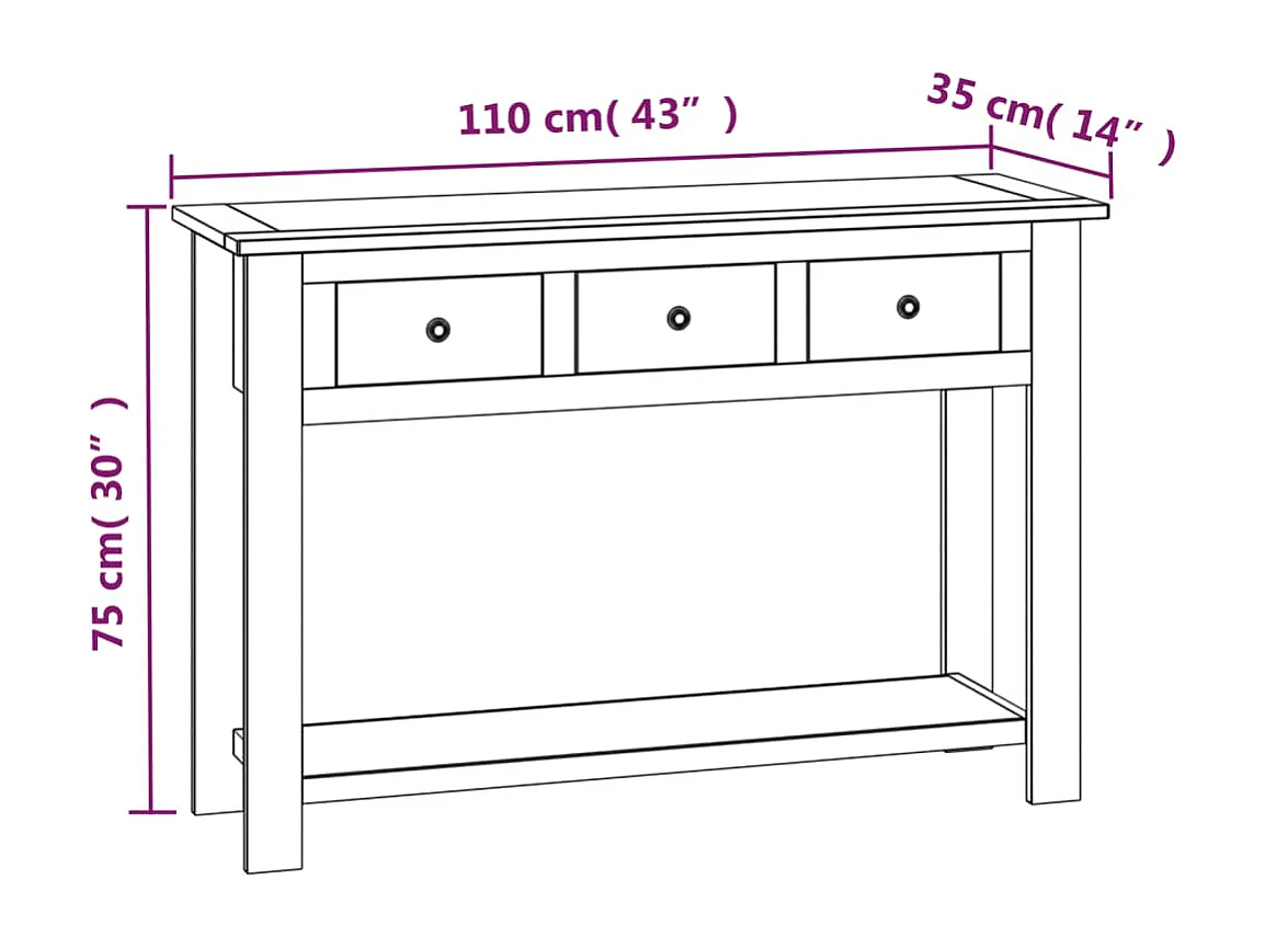Table console 110x35x75 cm Bois de chêne solide