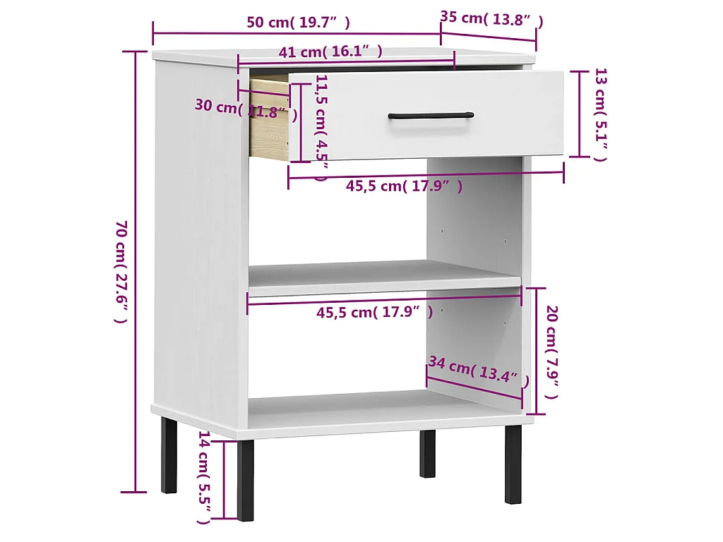 Mobile Consolle Gambe Metallo Bianco Legno Massello Pino OSLO
