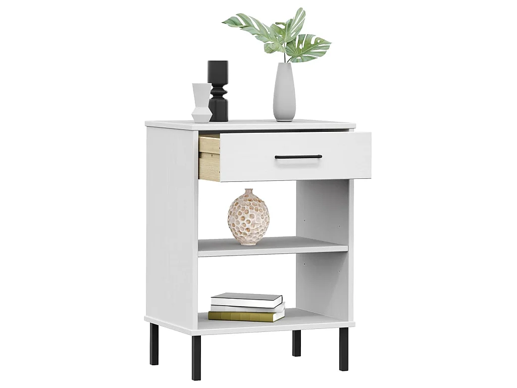 Armoire console avec pieds en métal Blanc Bois pin massif OSLO