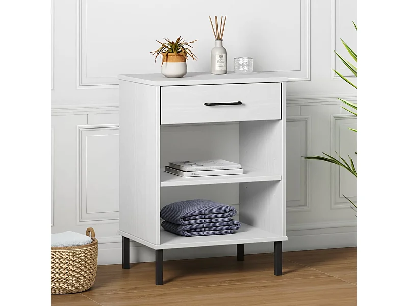 Mobile Consolle Gambe Metallo Bianco Legno Massello Pino OSLO