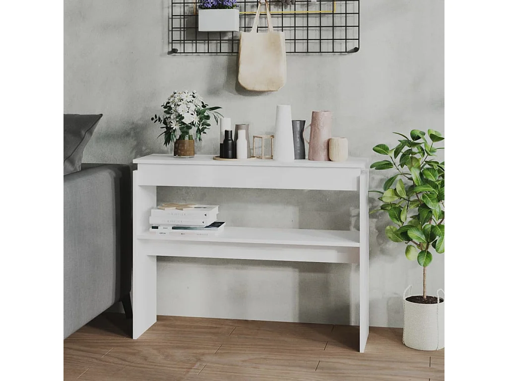 Table console blanc 102x30x80 cm bois d'ingénierie
