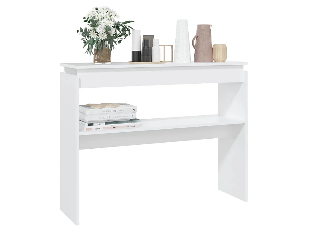 Table console blanc 102x30x80 cm bois d'ingénierie