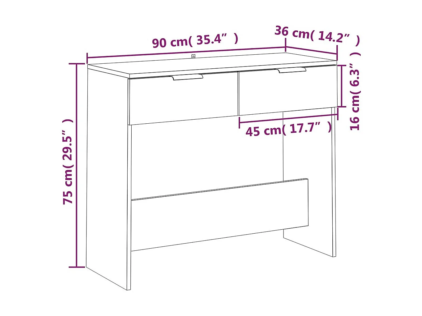 Konsolentisch Räuchereiche 90x36x75 cm Holzwerkstoff