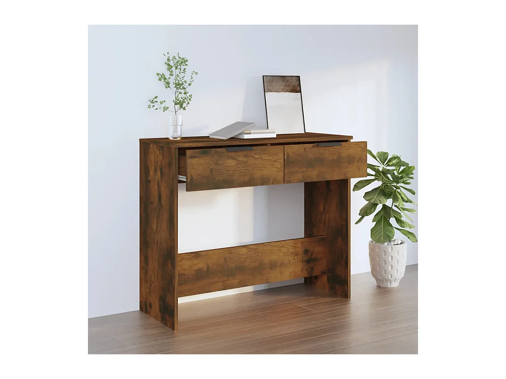 Tavolino Consolle Rovere Fumo 90x36x75 cm in Legno Multistrato