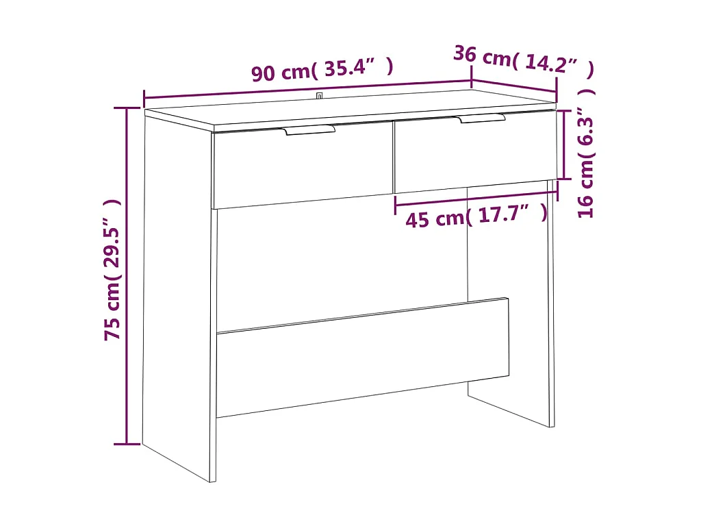 Wandtafel 90x36x75 cm bewerkt hout gerookt eikenkleurig