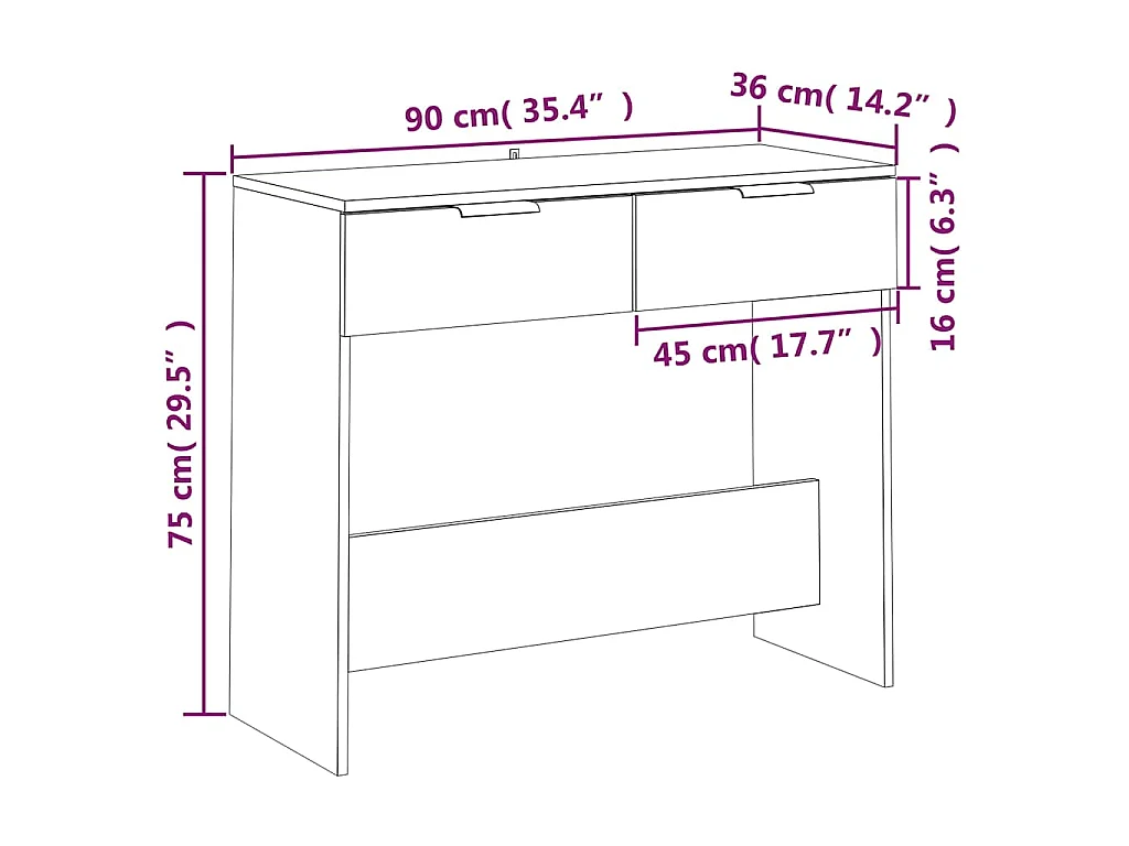 Konsolentisch Räuchereiche 90x36x75 cm Holzwerkstoff
